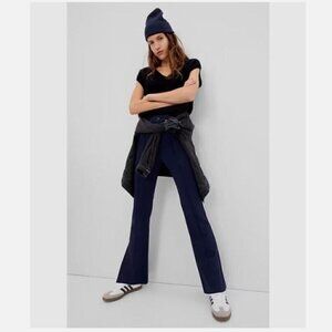 GAP High Rise Ponte Flare Pants Split Hem Pintuck Pleat Navy Blue sz 12 NWT $90
